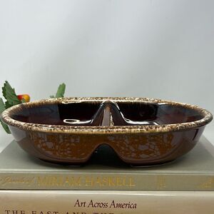 Hull Pottery Divided Oven Proof Serving Dish Brown Drip Glaze